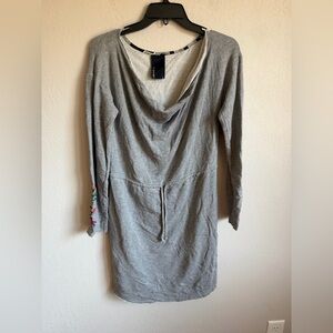 Dolan T-Shirt Gray Long Sleeve Sweatshirt A-Line Knee Length Dress Womens M Boho
